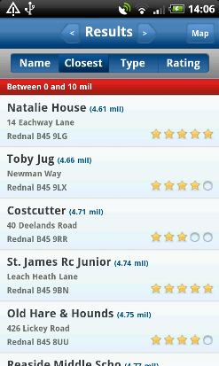 The Android app - results listing